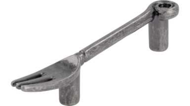 Griff Gabel Druckguss zinnfarbig - 106 mm lang  vor weißem Hintergrund
