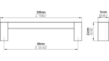 Griff Gronau Kunststoff metallfolieneffekt weißaluminium metallisiert weißaluminium - 106 mm lang  vor weißem Hintergrund