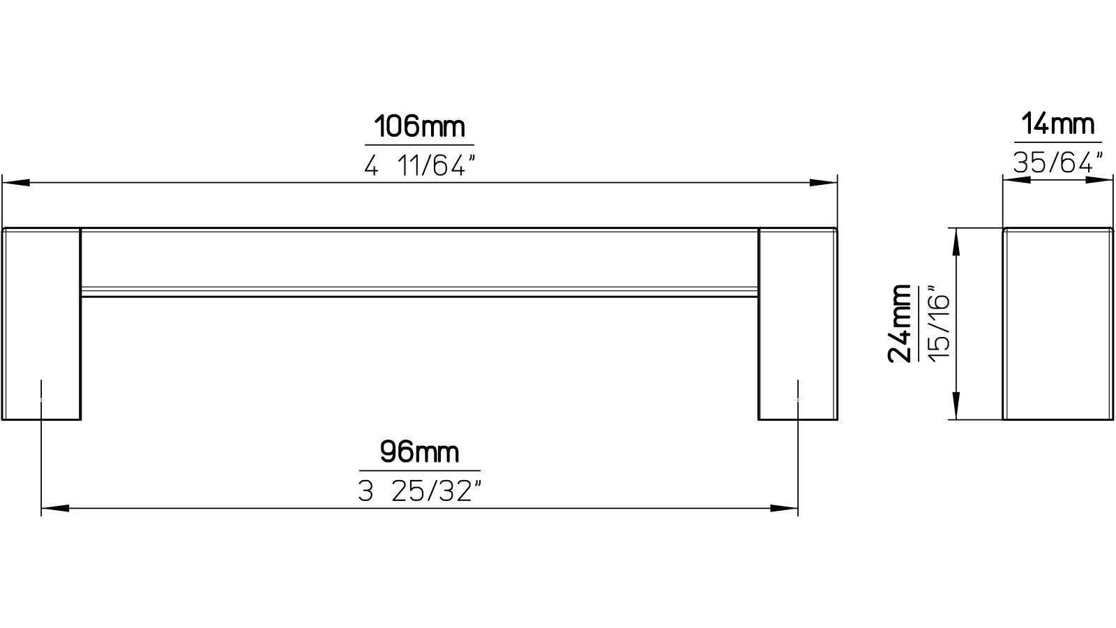 Griff Gronau Kunststoff metallfolieneffekt weißaluminium metallisiert weißaluminium - 106 mm lang  vor weißem Hintergrund