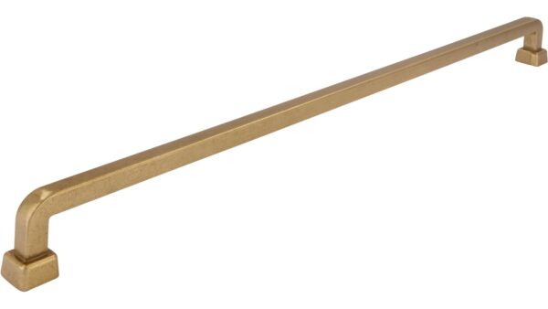 Griff Grünwald Druckguss messingfarbig getrommelt matt - 334 mm lang  vor weißem Hintergrund