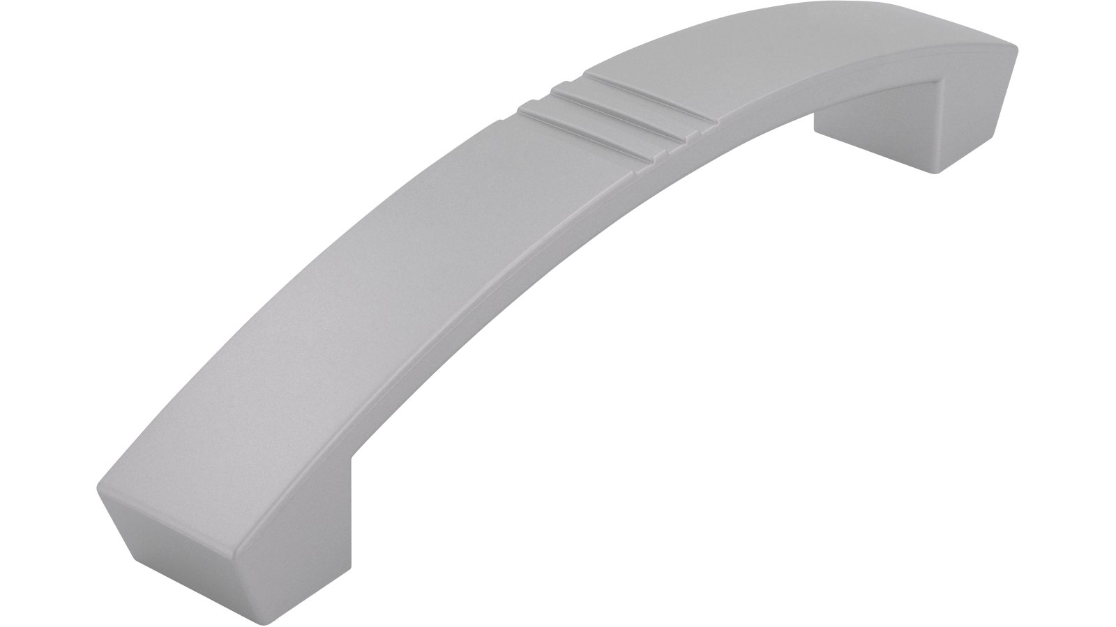 Griff Haltern Kunststoff metallisiert weißaluminium - 146 mm lang  vor weißem Hintergrund