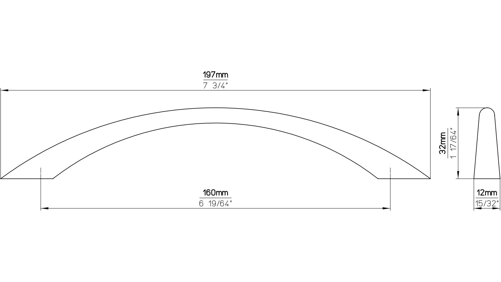 Griff Itzehoe Druckguss chrom glänzend - 197 mm lang  vor weißem Hintergrund