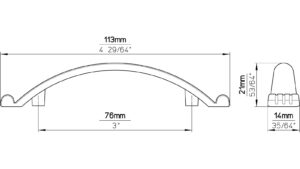 Moebelgriff-Kirchheim-brueniert-messing-Messing-Zinkdruckguss-laenge-113-406760-technische-zeichnung Griff Kirchheim Druckguss altmessingfarbig brüniert getrommelt - 113 mm lang vor weißem Hintergrund