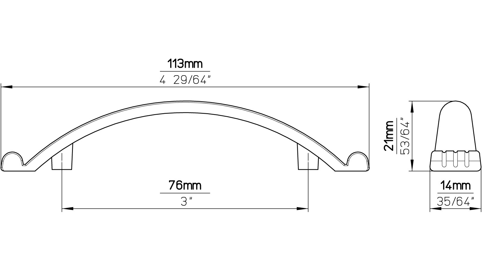 Moebelgriff-Kirchheim-brueniert-messing-Messing-Zinkdruckguss-laenge-113-406760-technische-zeichnung Griff Kirchheim Druckguss altmessingfarbig brüniert getrommelt - 113 mm lang vor weißem Hintergrund
