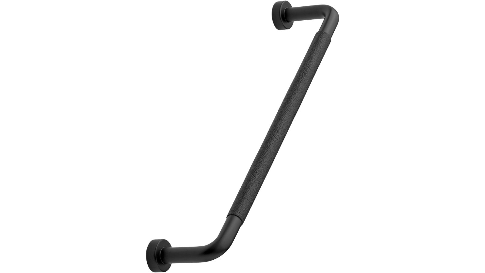 Griff LOUNGE Leder,Stahl - Schwarz/matt schwarz - 174 mm lang  vor weißem Hintergrund