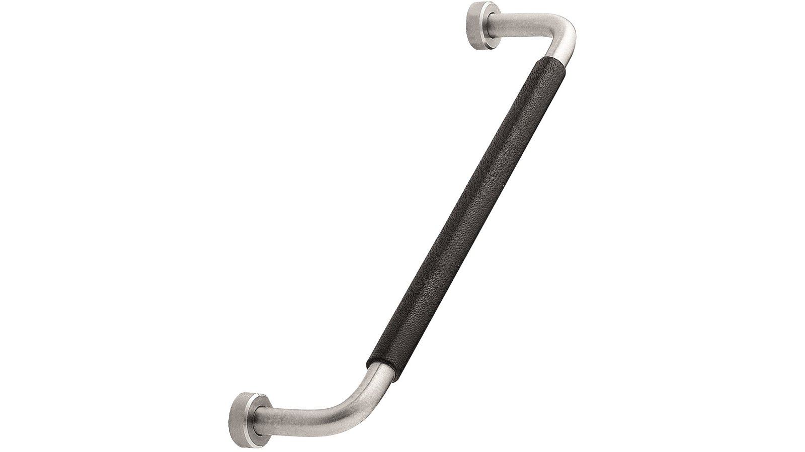 Griff LOUNGE Leder,Stahl - Schwarz/glanz poliert - 174 mm lang  vor weißem Hintergrund