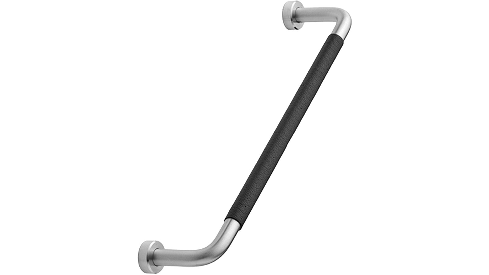 Griff LOUNGE Leder,Stahl - schwarz/seidengeschliffen - 174 mm lang  vor weißem Hintergrund