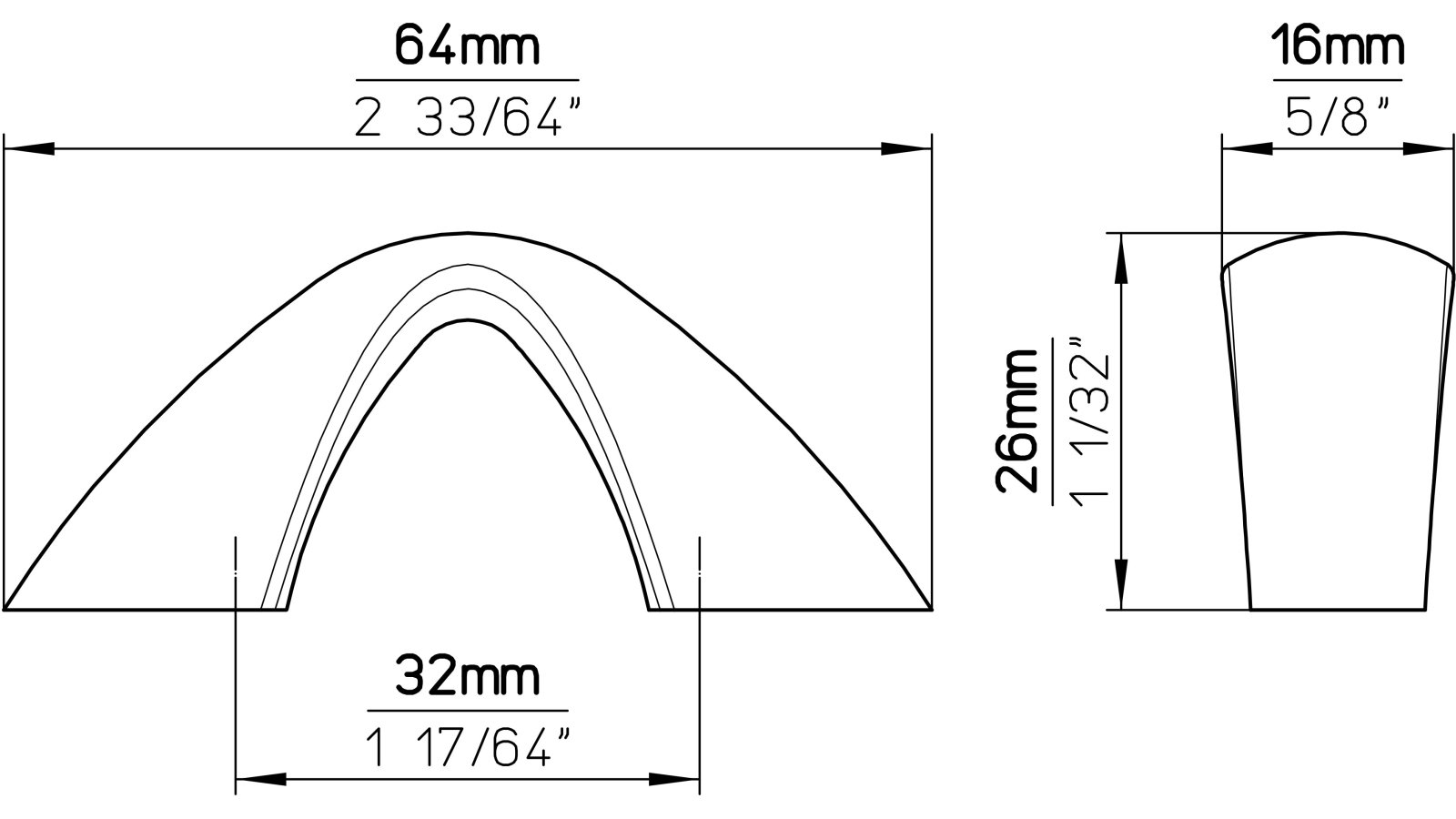Griff Landshut Kunststoff weißaluminium - 64 mm lang  vor weißem Hintergrund