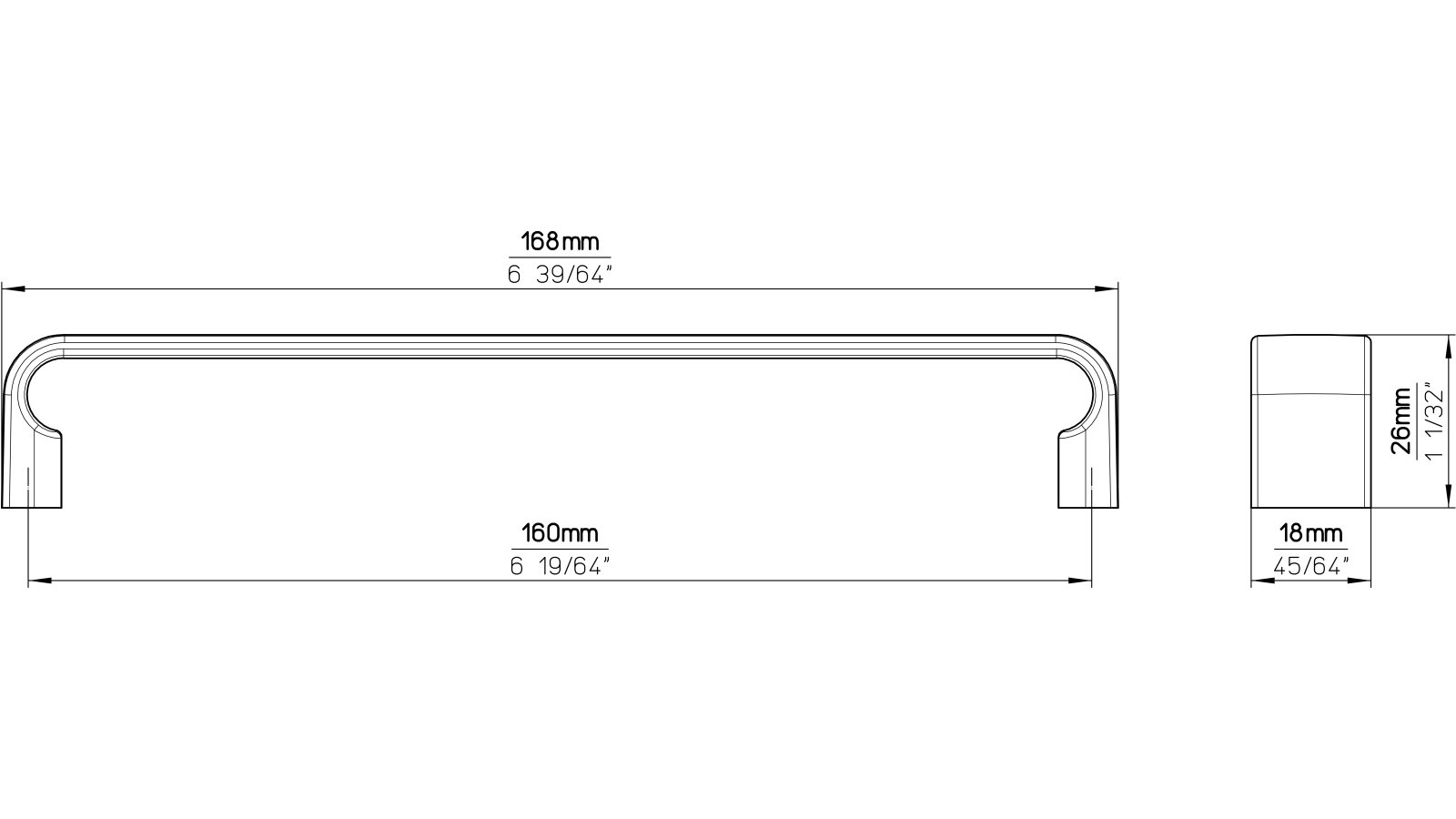Griff Lauenburg Druckguss schwarz matt pulverbeschichtet - 168 mm lang  vor weißem Hintergrund