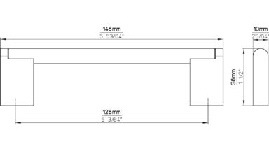 Griff Lichtenfels Edelstahl - Druckguss fein geschliffen vernickelt feingeschliffen - 148 mm lang  vor weißem Hintergrund
