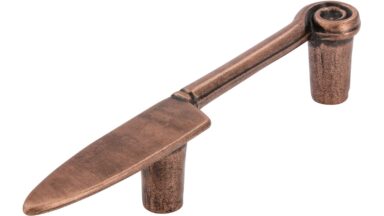 Griff Messer Druckguss kupferfarbig brüniert - 112 mm lang vor weißem Hintergrund