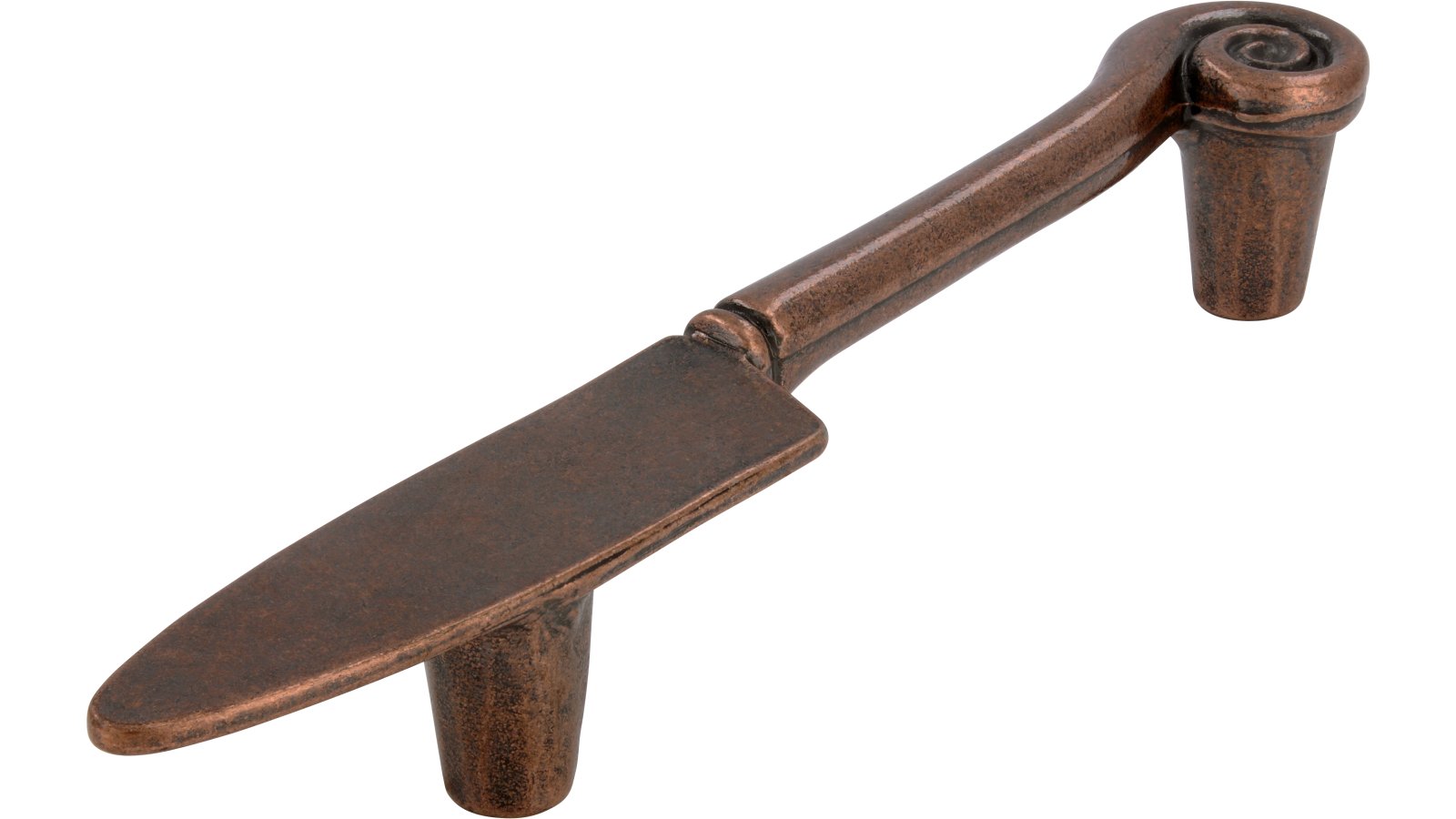 Griff Messer Druckguss kupferfarbig brüniert - 139 mm lang  vor weißem Hintergrund