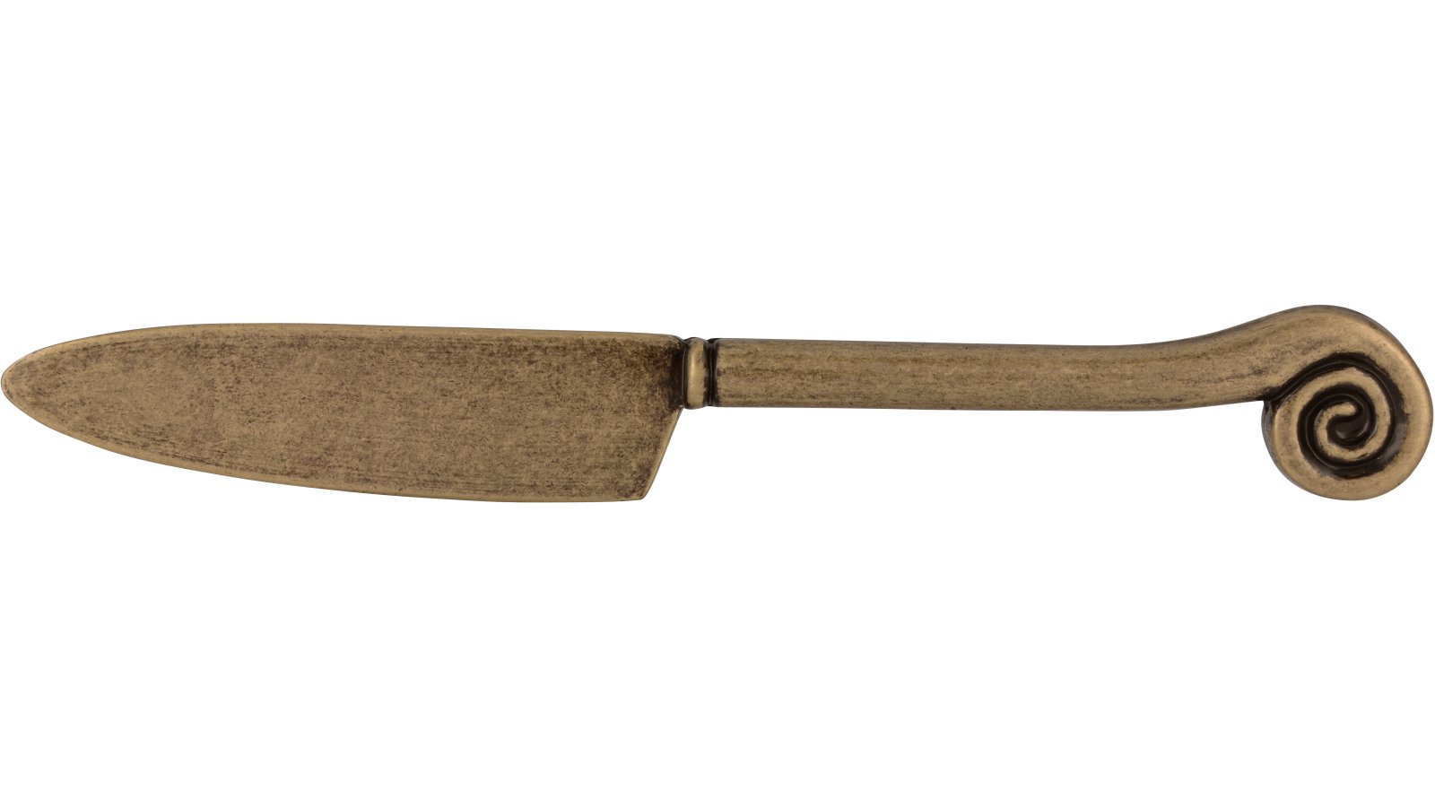 Griff Messer Druckguss altmessingfarbig brüniert getrommelt - 139 mm lang  vor weißem Hintergrund