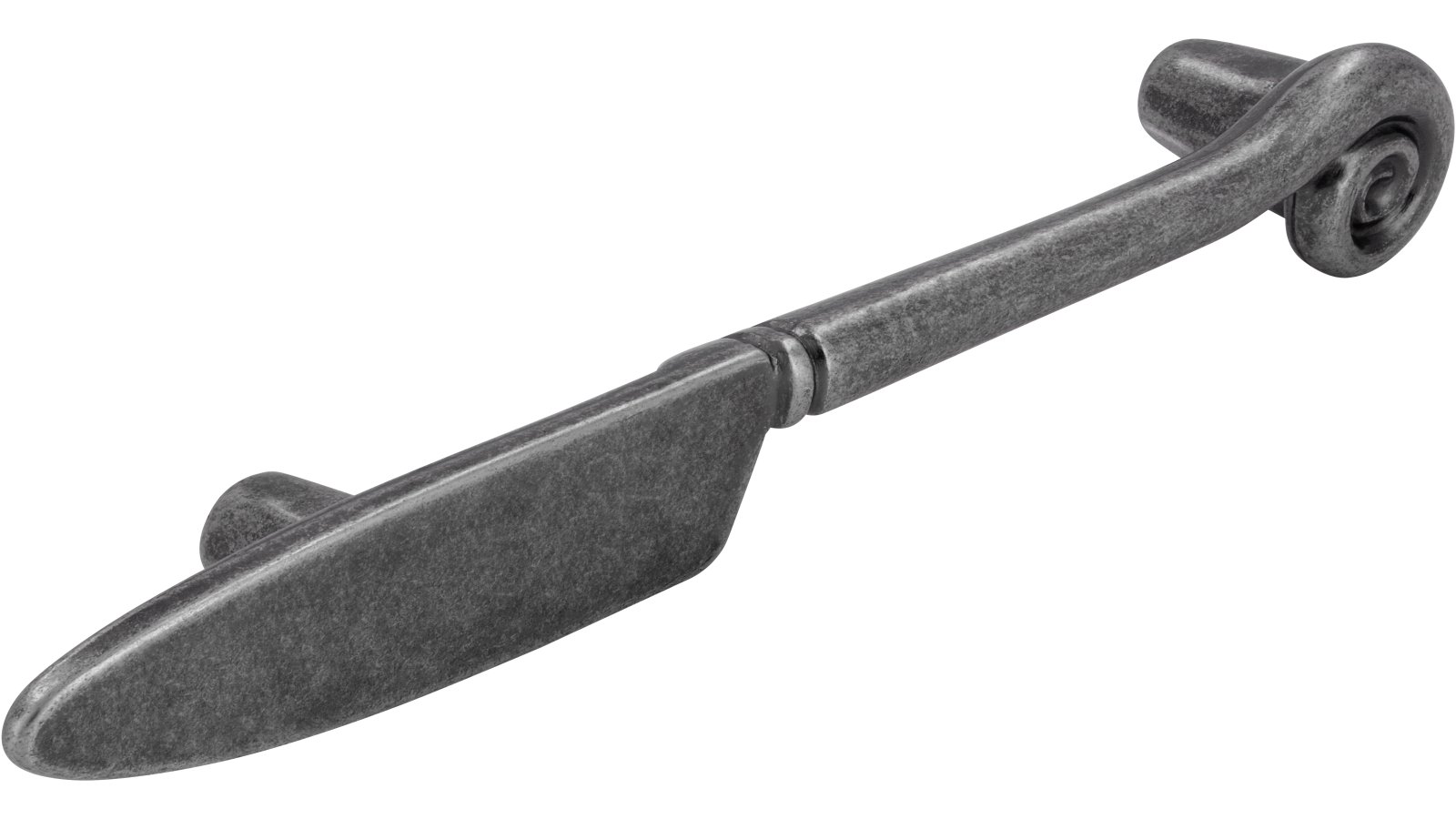 Griff Messer Druckguss zinnfarbig - 139 mm lang  vor weißem Hintergrund