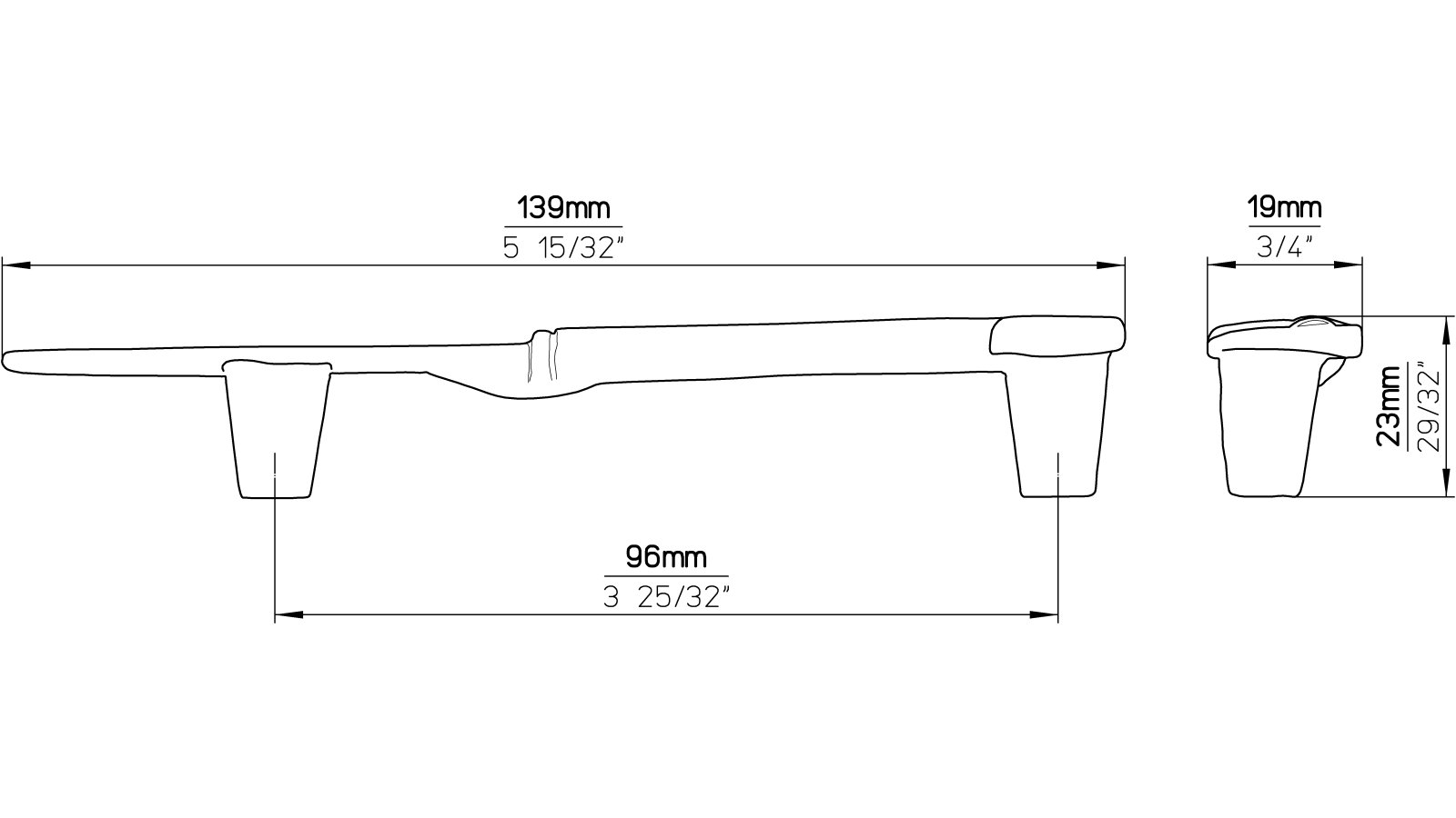 Griff Messer Druckguss zinnfarbig - 139 mm lang  vor weißem Hintergrund
