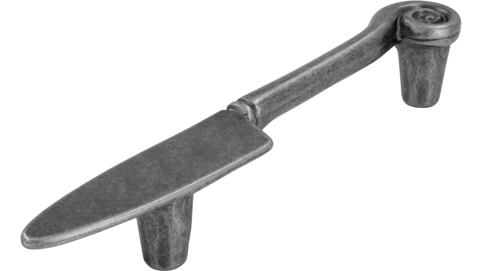 Griff Messer Druckguss zinnfarbig - 139 mm lang  vor weißem Hintergrund