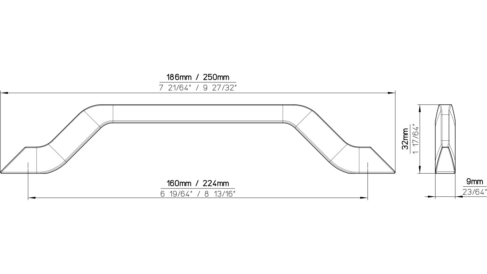 Griff Neuenburg Druckguss schwarz matt pulverbeschichtet - 186 mm lang  vor weißem Hintergrund