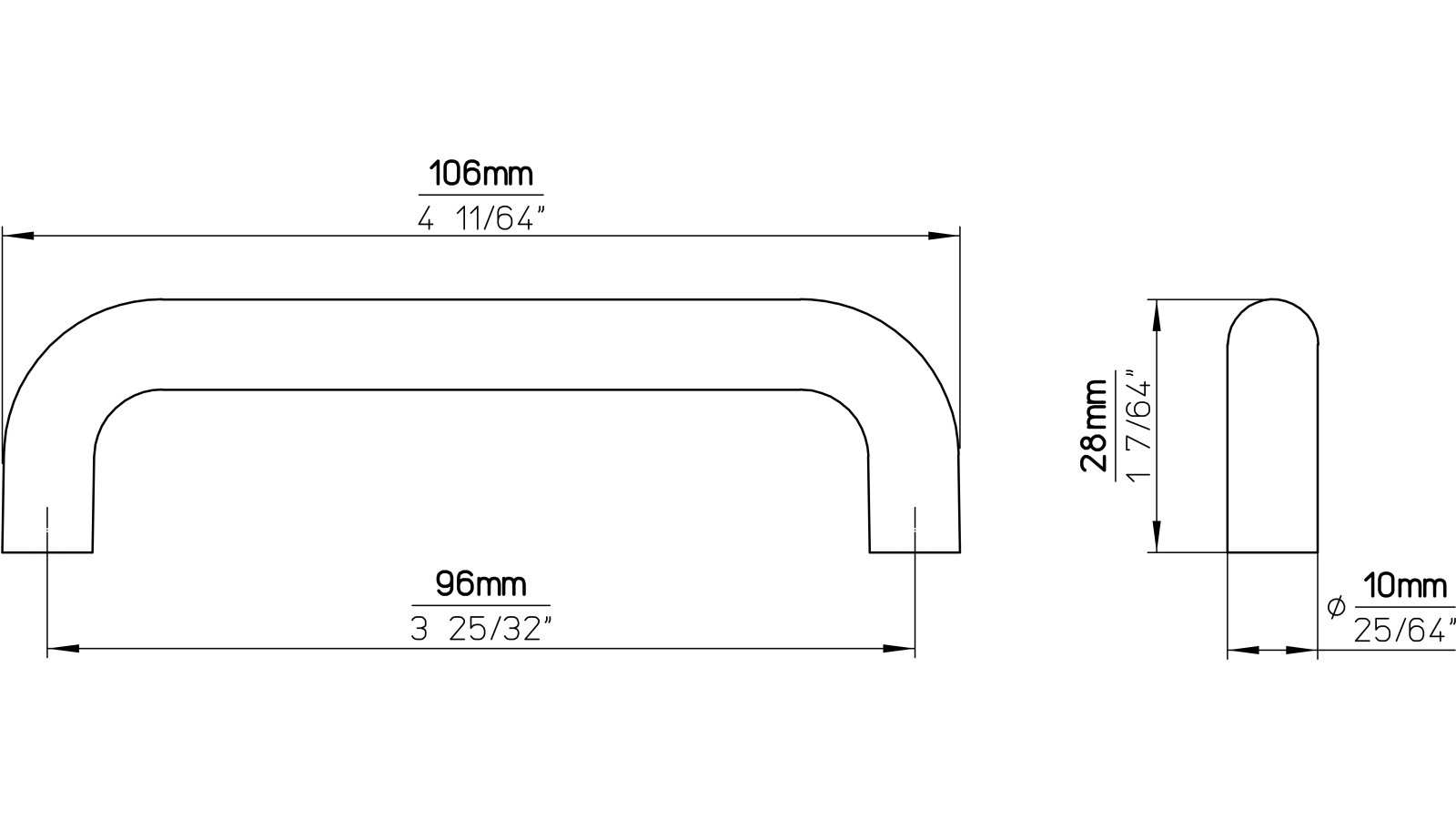Griff Neuenstadt Kunststoff metallisiert nickel - 106 mm lang  vor weißem Hintergrund