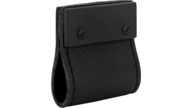 Griff Osterburg Druckguss Schwarz Leder - 50 mm lang vor weißem Hintergrund