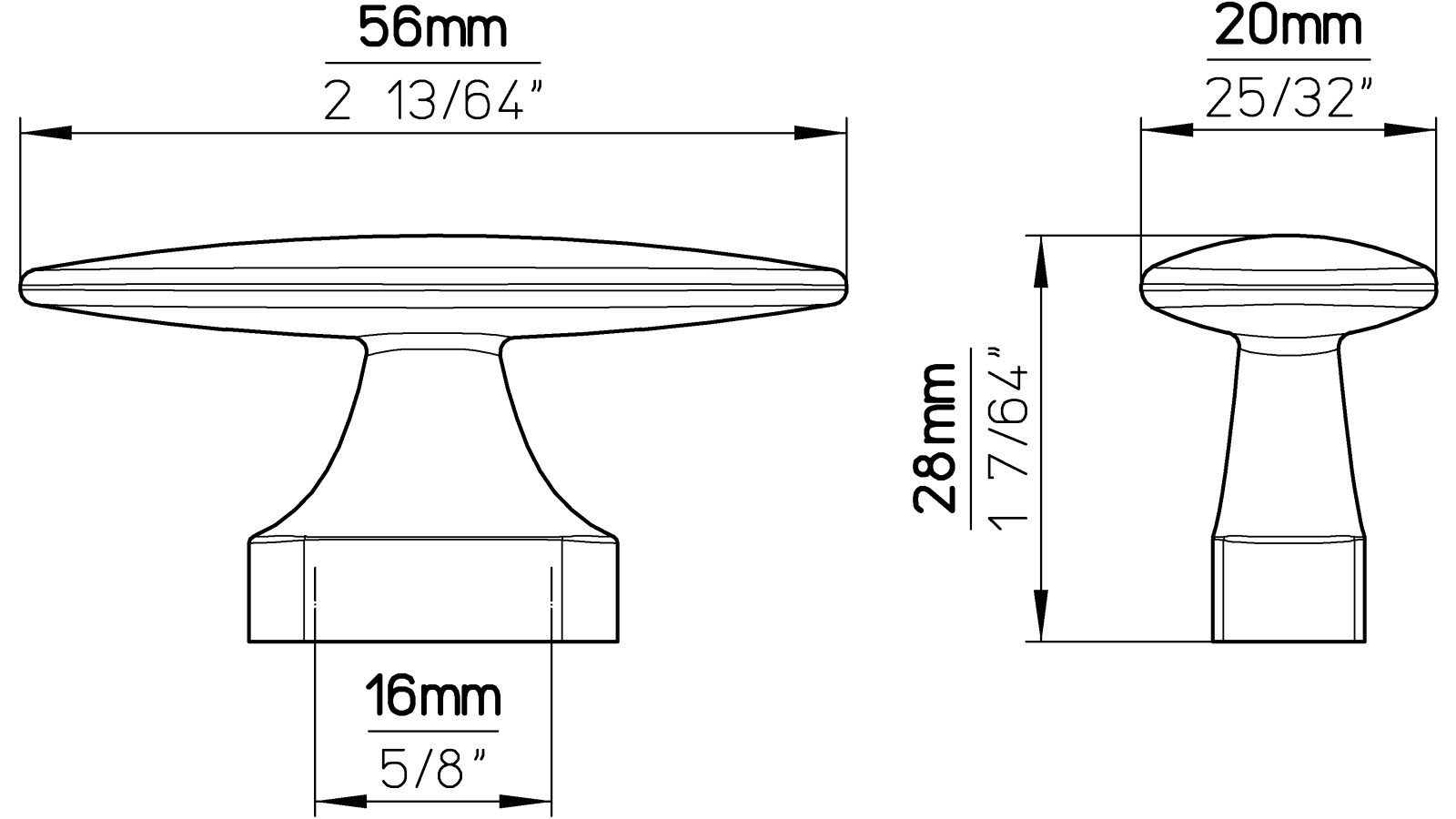 Griff Osternienburger Druckguss Schwarz chrom - 56 mm lang  vor weißem Hintergrund
