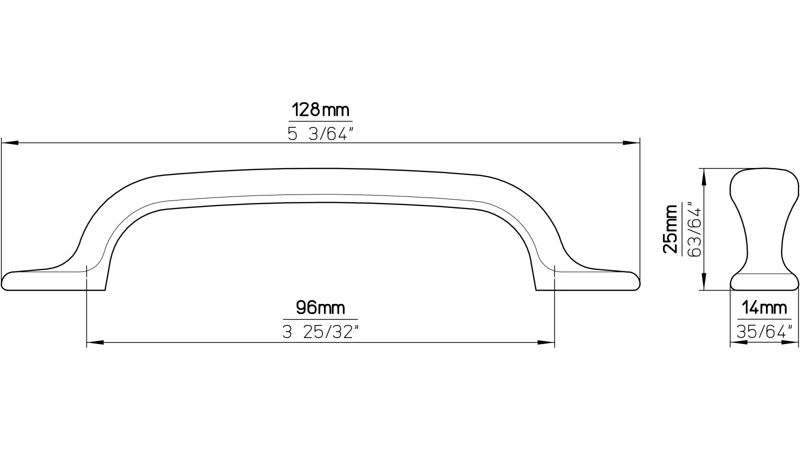 Griff Porta-Westfalica Druckguss chrom matt - 131 mm lang  vor weißem Hintergrund