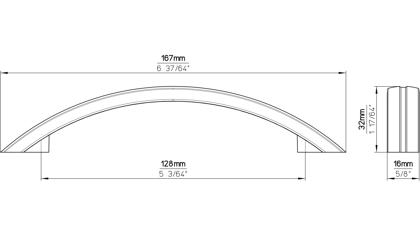 Moebelgriff-Reisa-nickel-Kunststoff-laenge-167-668822-technische-zeichnung Griff Reisa Kunststoff metallisiert nickel - 167 mm lang vor weißem Hintergrund