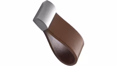Griff STRAP Leder,Zink - Cognac/Edelstahloptik - 31 mm lang vor weißem Hintergrund