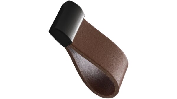 Griff STRAP Leder,Zink - Cognac/schwarz - 31 mm lang  vor weißem Hintergrund