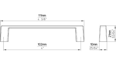 Griff Schönebeck Druckguss chrom glänzend - 111 mm lang  vor weißem Hintergrund