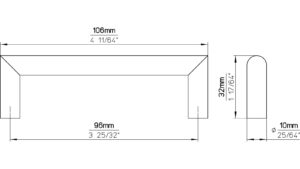 Griff Schwaikheim Edelstahl fein geschliffen - 106 mm lang  vor weißem Hintergrund