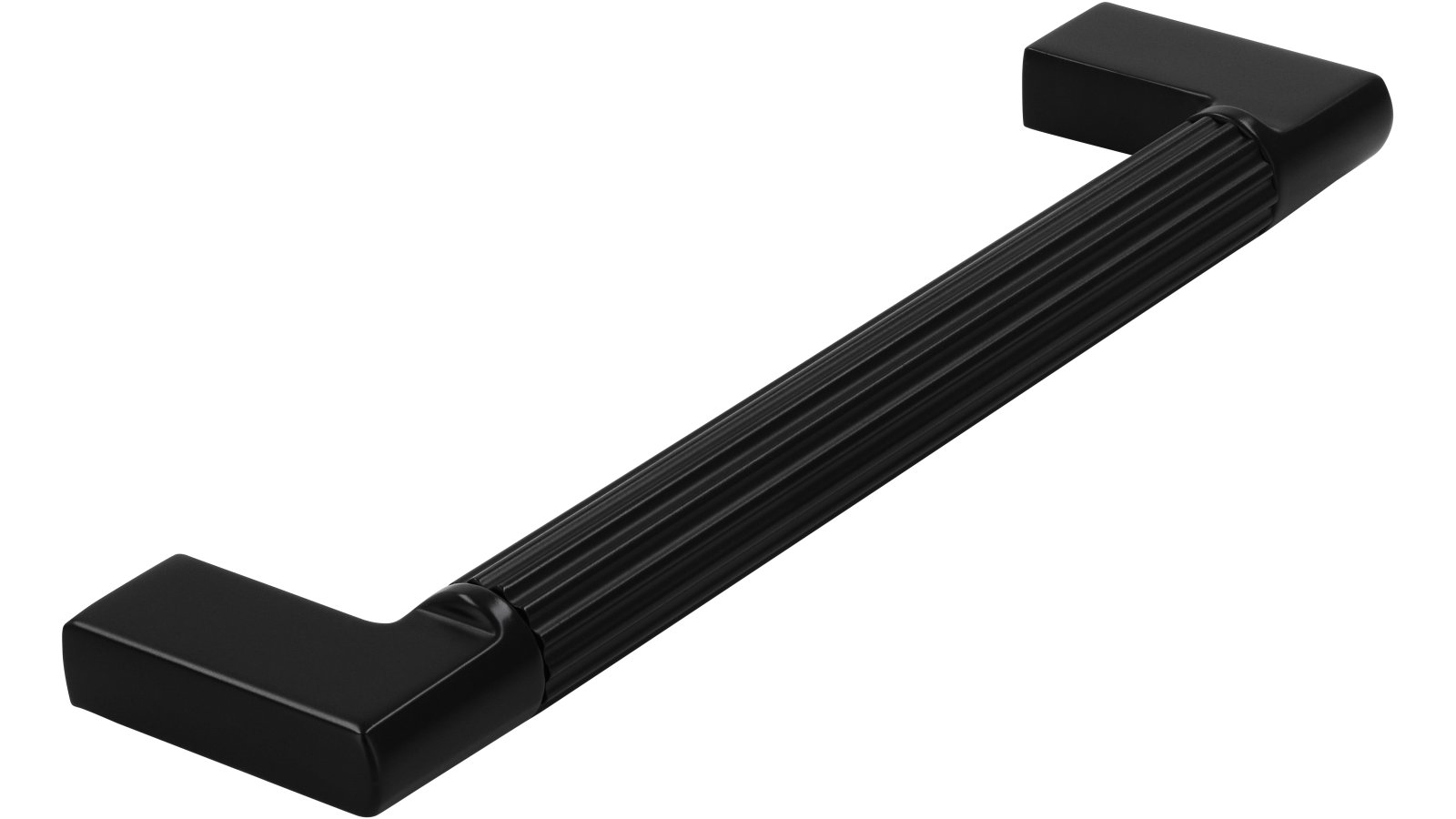 Griff Stripes Aluminium/Druckguss schwarz matt pulverbeschichtet schwarz matt pulverbeschichtet - 142 mm lang  vor weißem Hintergrund