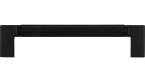 Griff Stripes Aluminium/Druckguss schwarz matt pulverbeschichtet schwarz matt pulverbeschichtet - 142 mm lang  vor weißem Hintergrund
