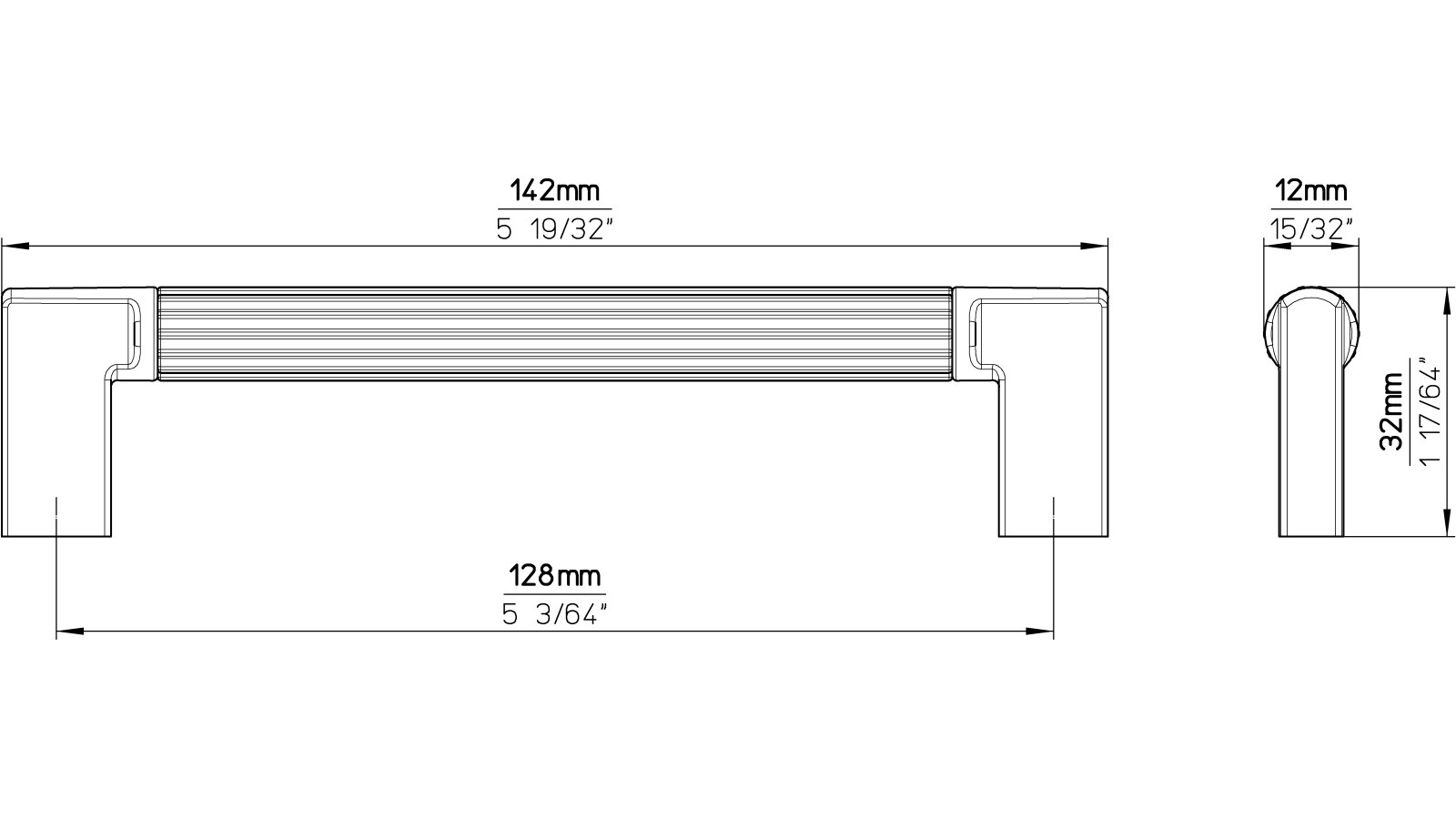 Griff Stripes Aluminium/Druckguss schwarz matt pulverbeschichtet schwarz matt pulverbeschichtet - 142 mm lang  vor weißem Hintergrund