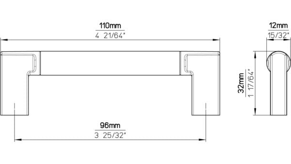 Griff Threesixty Aluminium - Druckguss schwarz matt pulverbeschichtet schwarz matt pulverbeschichtet - 110 mm lang  vor weißem Hintergrund