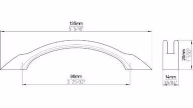 Griff Töging Druckguss chrom glänzend - 135 mm lang  vor weißem Hintergrund