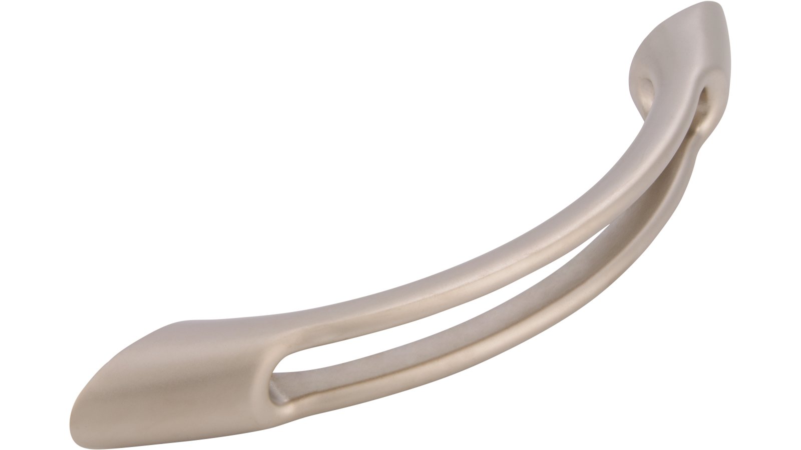 Griff Töging Druckguss matt vernickelt - 135 mm lang  vor weißem Hintergrund