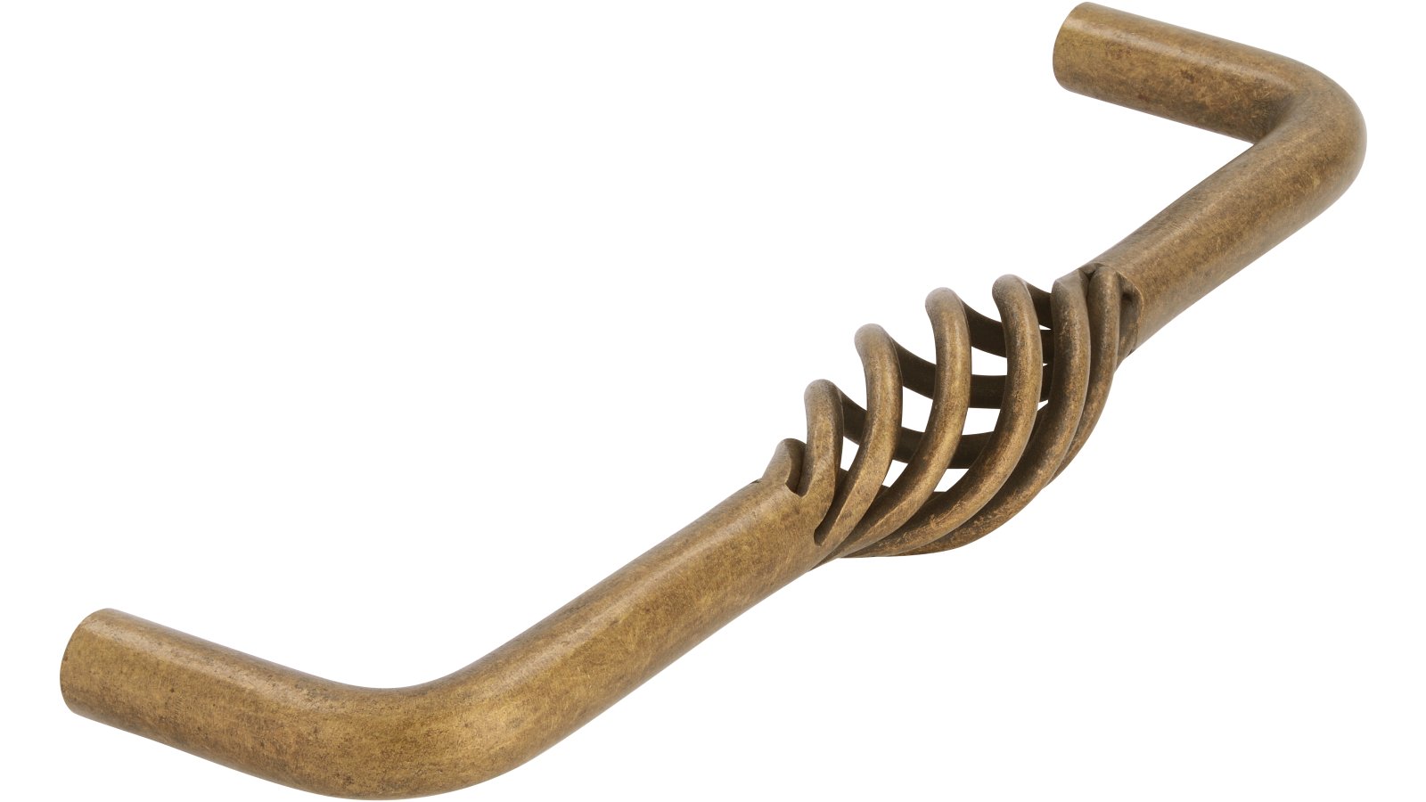 Griff Übach-Palenberg Stahl altmessingfarbig brüniert getrommelt - 136 mm lang  vor weißem Hintergrund