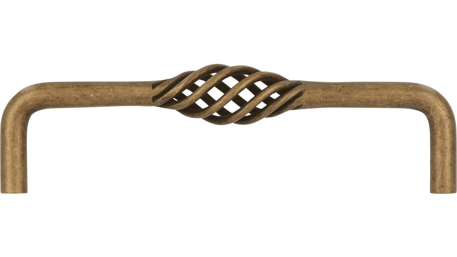 Griff Übach-Palenberg Stahl altmessingfarbig brüniert getrommelt - 136 mm lang  vor weißem Hintergrund