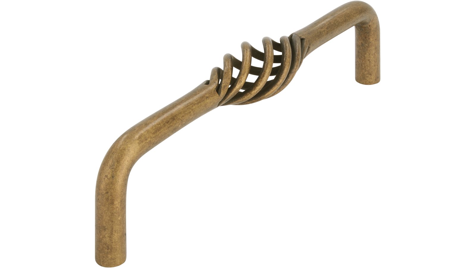 Griff Übach-Palenberg Stahl altmessingfarbig brüniert getrommelt - 136 mm lang  vor weißem Hintergrund