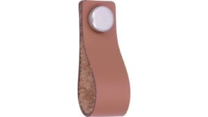 Knopf Asperg Aluminium - Echtleder braun edelstahleffekt - 76 mm lang  vor weißem Hintergrund