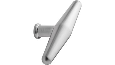 Knopf BALANCE Zink - Edelstahloptik - 90 mm lang vor weißem Hintergrund