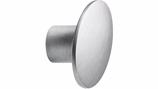 Knopf DOME Zink - Edelstahloptik - 50 mm lang  vor weißem Hintergrund