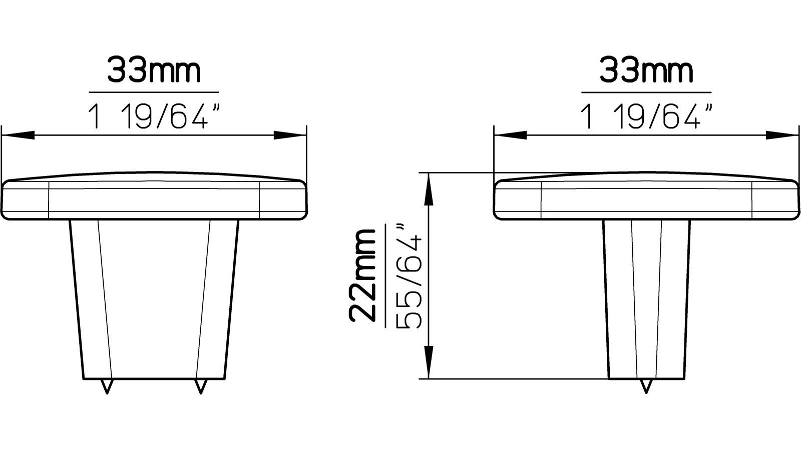 Knopf Ehringshausen Druckguss schwarz matt pulverbeschichtet - 33 mm lang  vor weißem Hintergrund