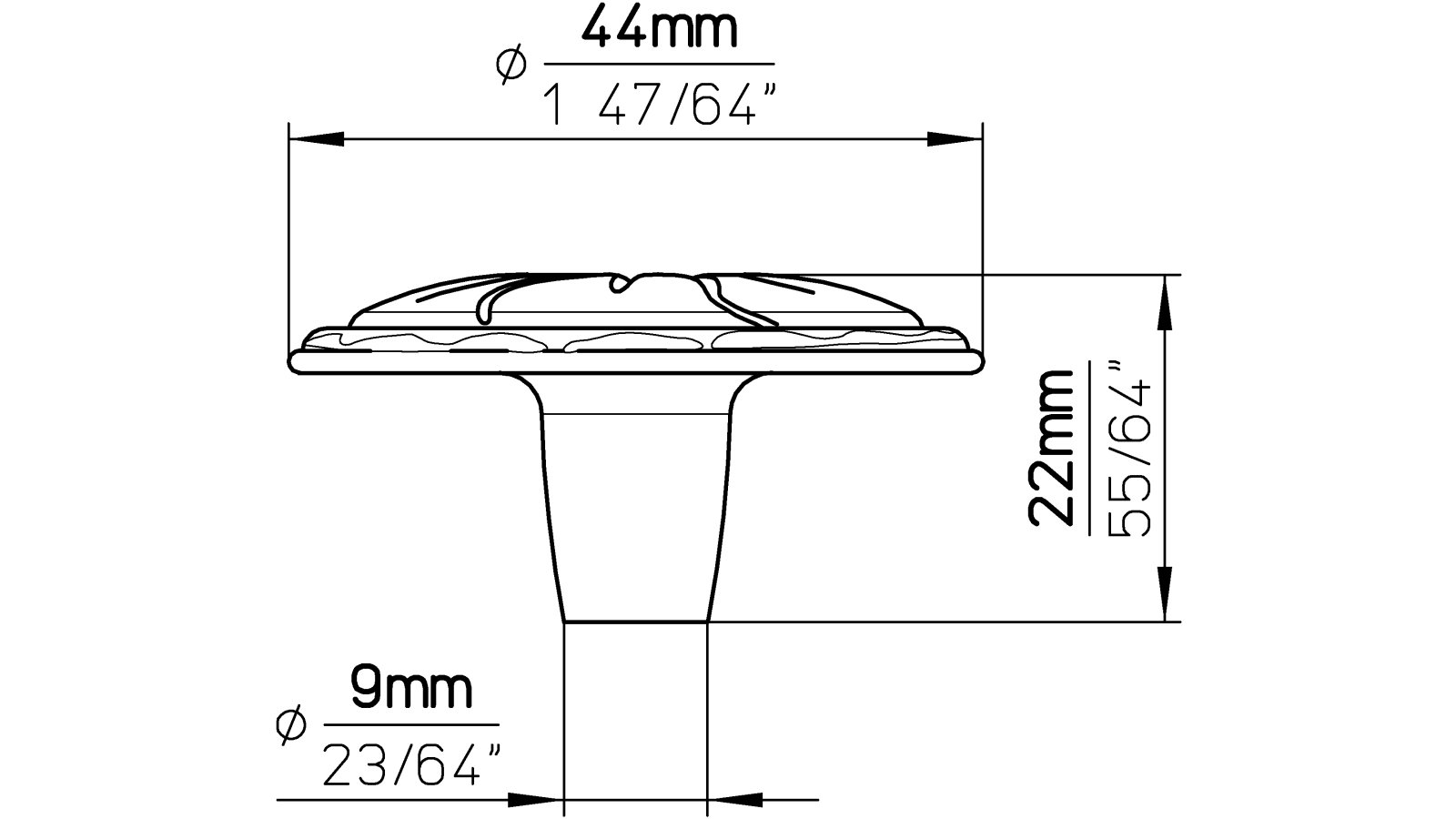 Knopf Ennepetal Druckguss altmessingfarbig brüniert getrommelt - 44 mm lang  vor weißem Hintergrund
