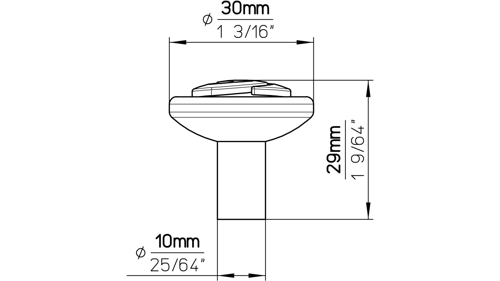 Knopf Geislingen Druckguss altsilberfarbig - 30 mm lang  vor weißem Hintergrund
