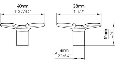 Knopf Goch Druckguss altmessingfarbig brüniert getrommelt - 40 mm lang  vor weißem Hintergrund