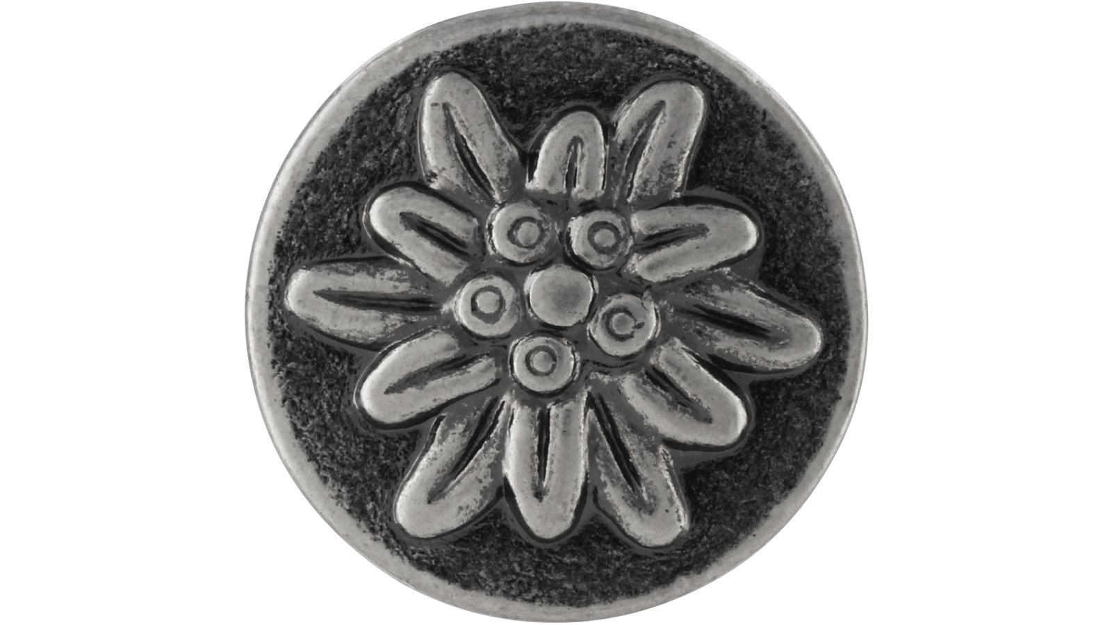 Knopf Heiligenhaus Druckguss altsilberfarbig - 22 mm lang  vor weißem Hintergrund