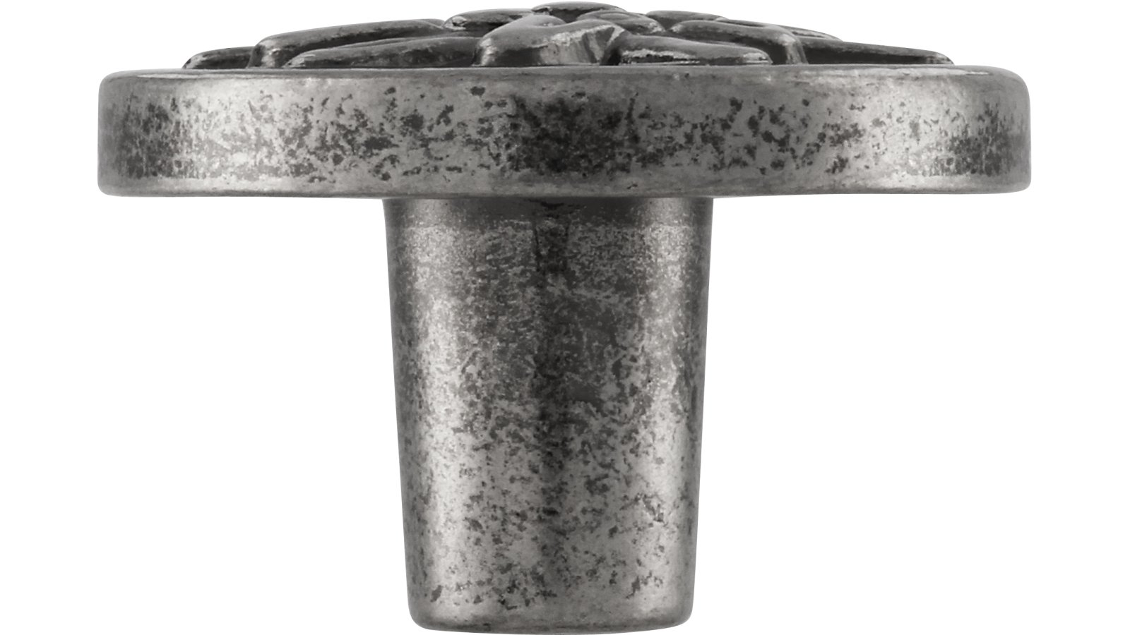 Knopf Heiligenhaus Druckguss altsilberfarbig - 22 mm lang  vor weißem Hintergrund