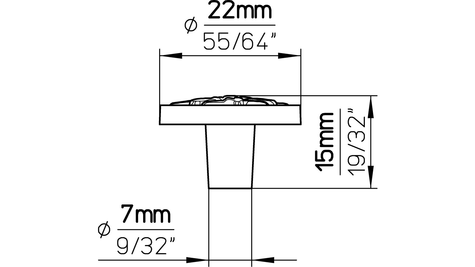 Knopf Heiligenhaus Druckguss altsilberfarbig - 22 mm lang  vor weißem Hintergrund