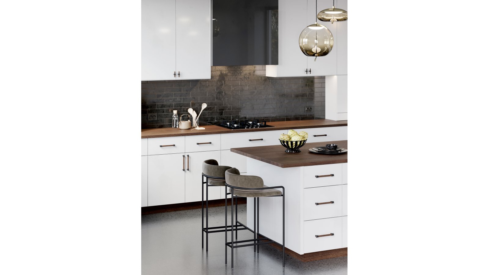 Knopf Hex-Mini Druckguss - Holz nussbaum natur lackiert schwarz matt pulverbeschichtet - 68 mm lang  vor weißem Hintergrund